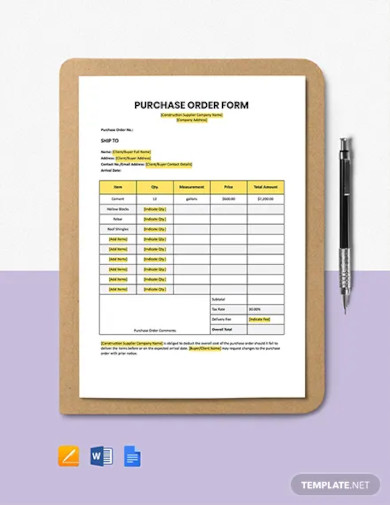 purchase order form template