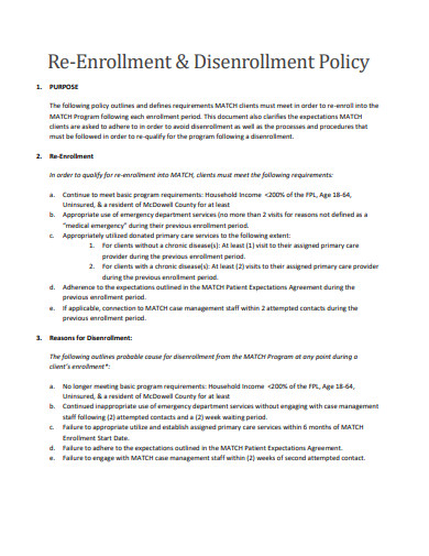 re-enrollment-disenrollment-policy-template