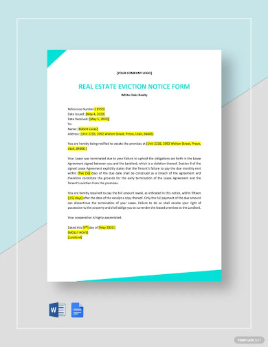 27+ Printable Eviction Notice Forms - PDF, Google Docs, MS Word, Apple ...