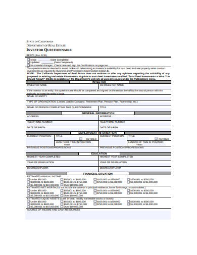 10+ Investor Questionnaire Templates in PDF | DOC