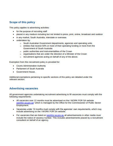 recruitment advertisement policy template