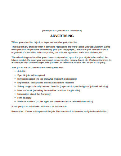 recruitment job advertisement sample