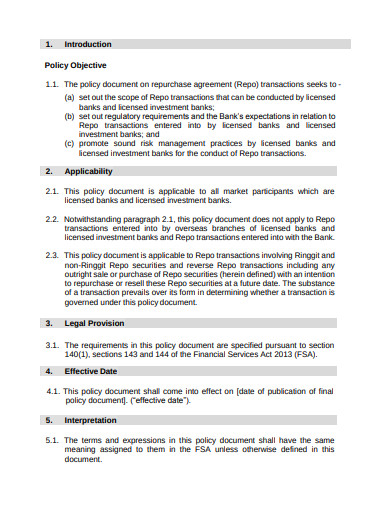 repurchase agreement transactions template