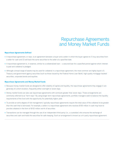 repurchase agreements and money market funds template