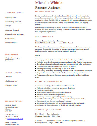 research assistant cv template in pdf