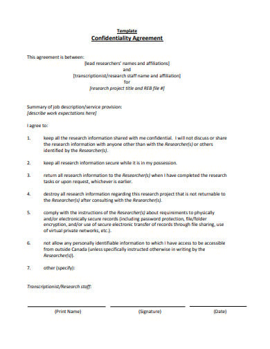 research confidentiality agreement template