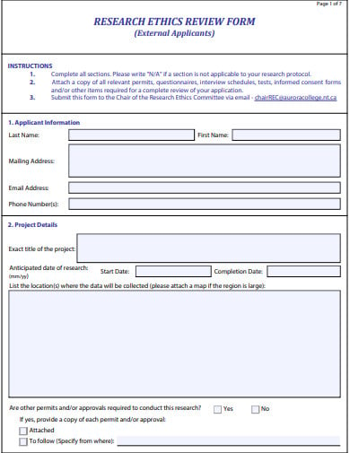 research ethic review form template