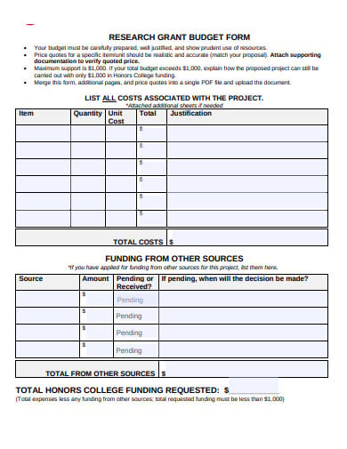 research grant budget form template