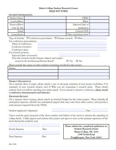 research grant proposal request form