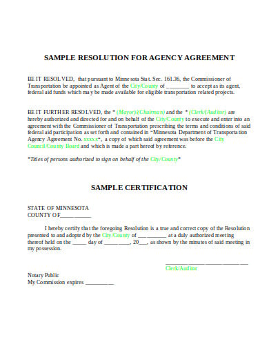 resolution for agency agreement example