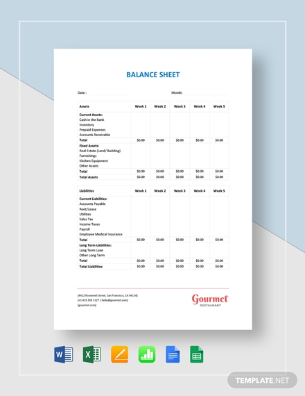 restaurant balance sheet