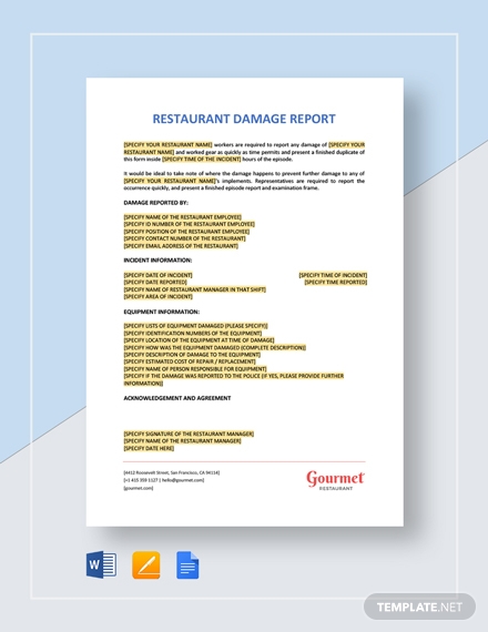 restaurant damage report