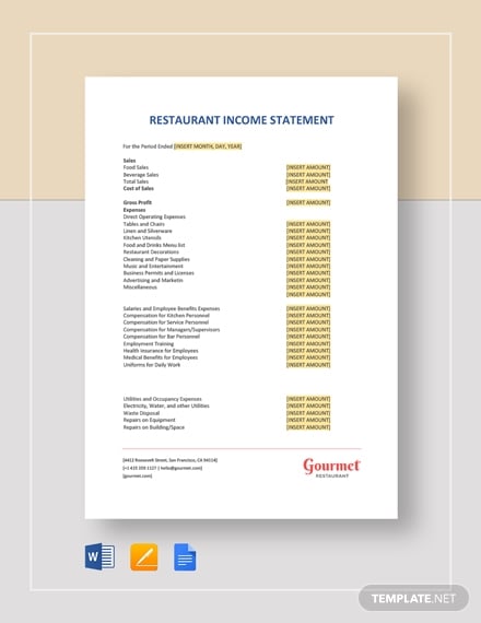 restaurant income statement