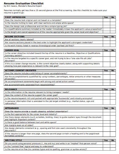 resume-evaluation-checklist-template