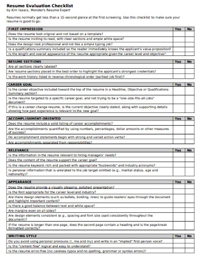 4+ Resume Screening Checklist Templates in DOC | PDF