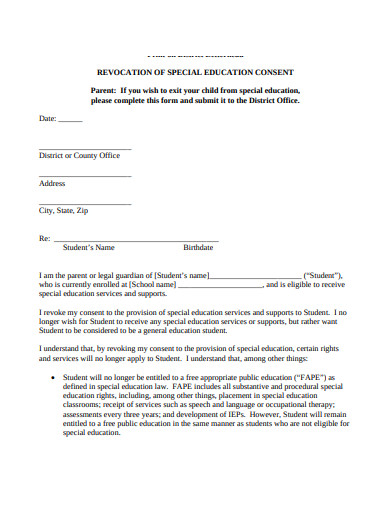 revocation special education form template