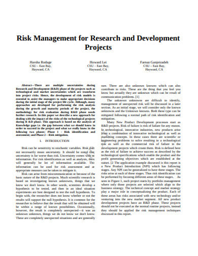 risk management for research and development projects