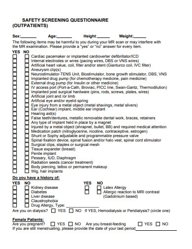 FREE 10+ Screening Questionnaire Templates in PDF | MS Word
