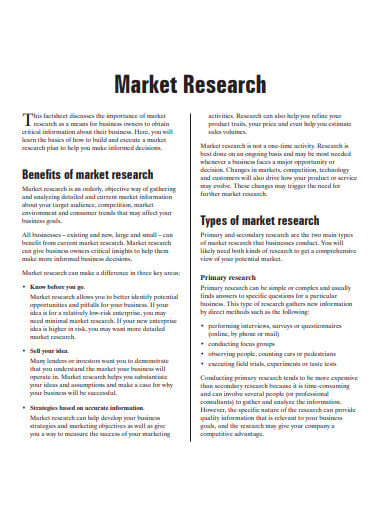 sample business marketing research plan template