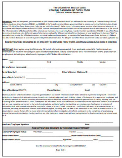 11 Criminal Background Check Form Templates In Pdf Doc 6287