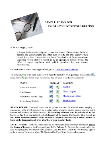 sample forms for trust account record keeping