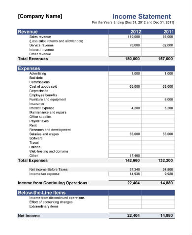 sample income statement template