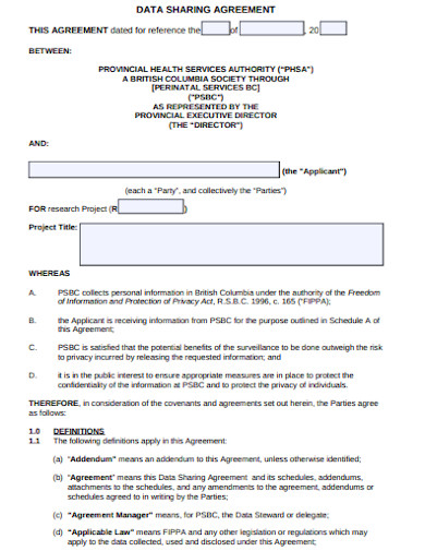 sample research data sharing agreement