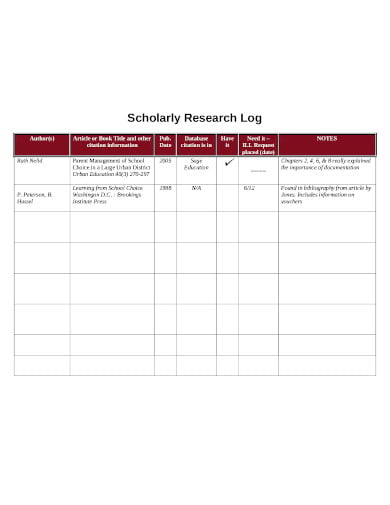 research log book template