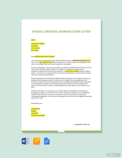school cafeteria worker cover letter template