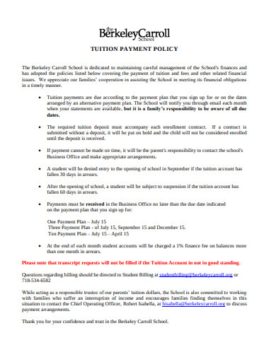 school tuition payment policy format