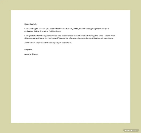 35+ Formal Resignation Letter Template - Free Word, Excel, PDF Format ...