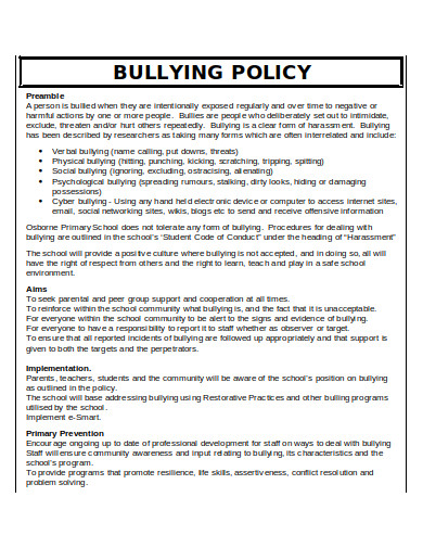 10 Sample Bullying Policy Templates In Pdf Doc 7108