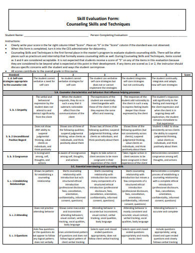 skill evaluation form counseling tracking sheet