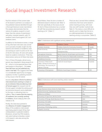 social impact investment research template