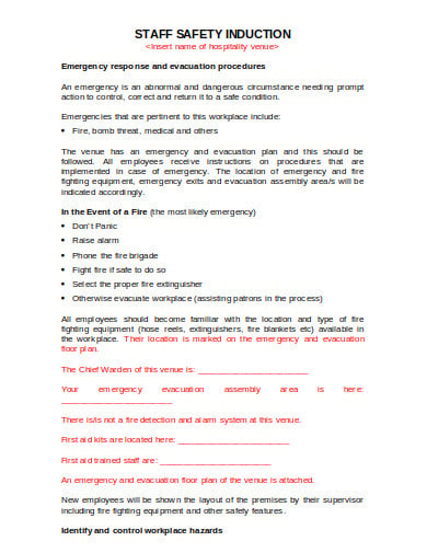 staff safety induction template