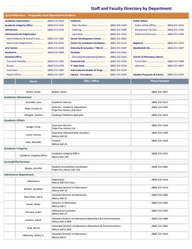 staff and faculty directory by department