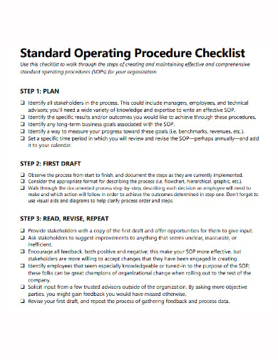 standard operating procedure checklist
