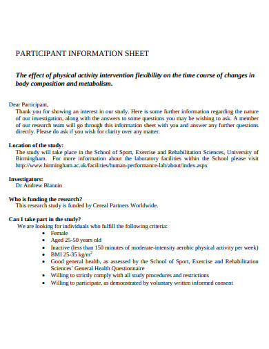 standard participant information sheet