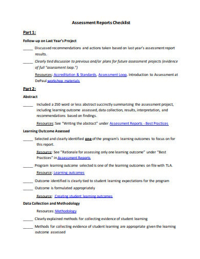 student-assessment-report-checklist-template