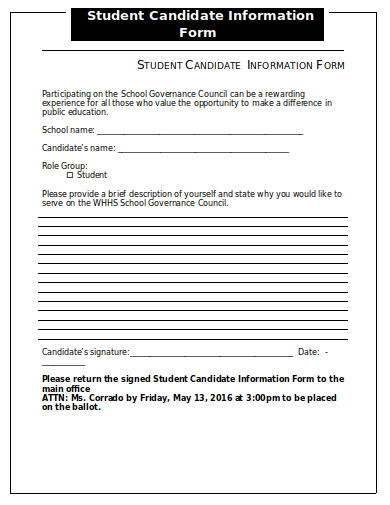 11+ Candidate Information Form Templates in PDF | DOC