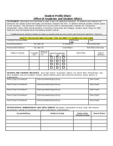 student-profile-sheet-template