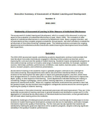 student research executive assessment summary in doc