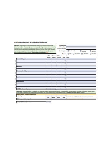 student research grant budget worksheet