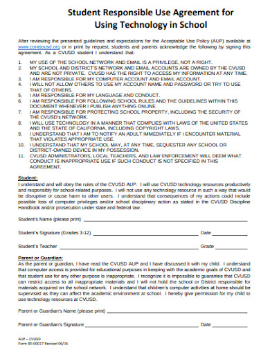 student responsible use agreement for using technology