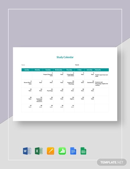 study calendar template