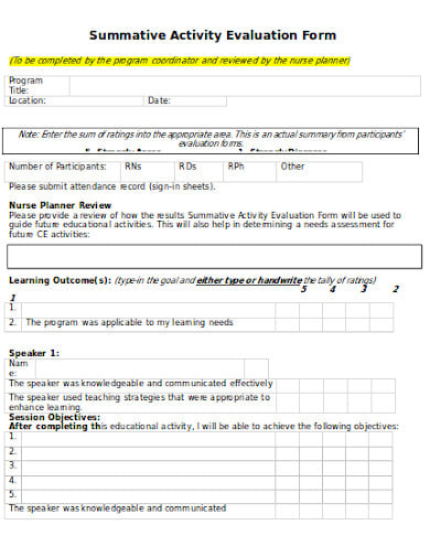 summative-activity-evaluation-form-template