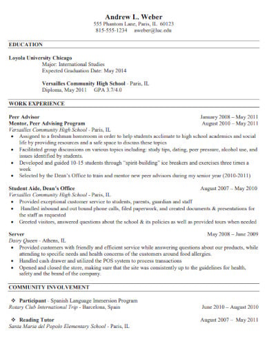 summer job high school student resume