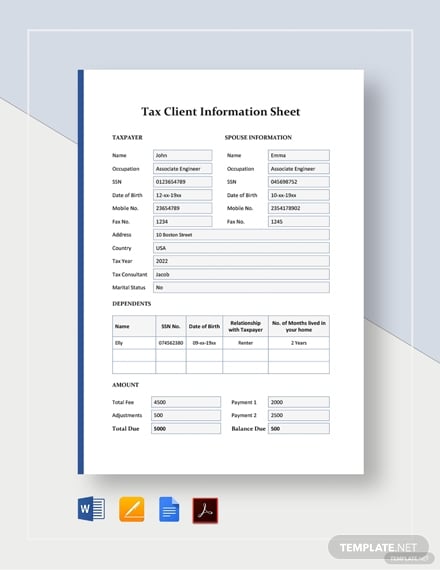 tax client information sheet