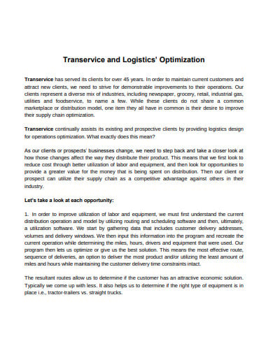 transervice logistics optimization template