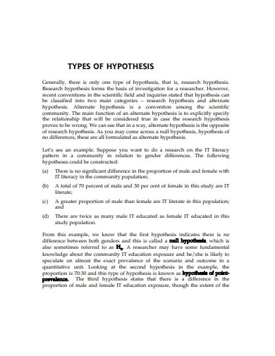 research hypothesis format example